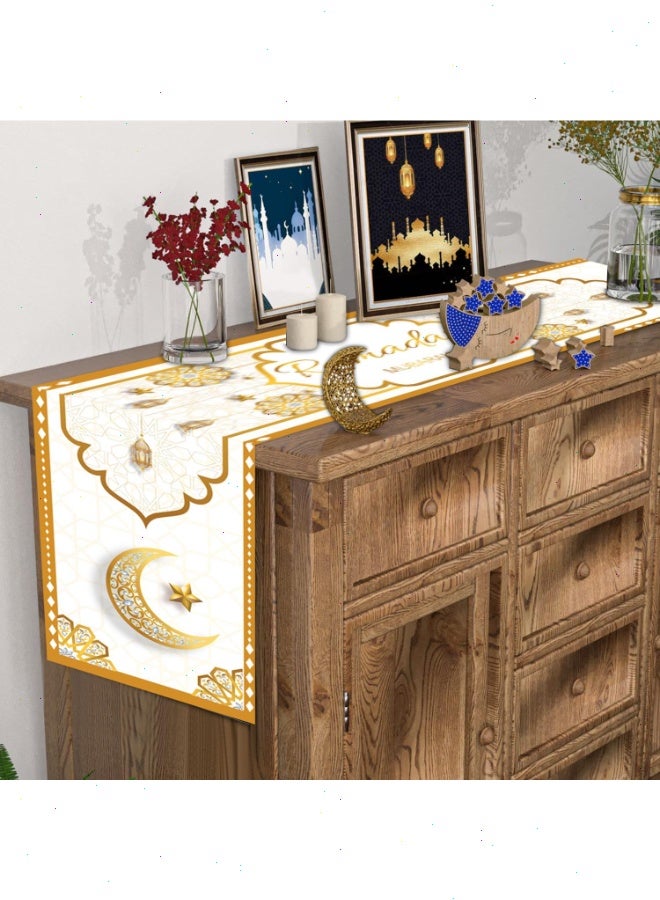 RedMapleTEK Ramadan Decorations, 5pcs RamadanTable Decorations with Ramadan Table Runner and 4 Pcs Decorative Pillow Covers(White) - Image 5